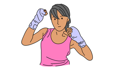 line art color of woman kickboxer vector illustration