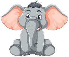 Cute cartoon elephant with big ears smiling.