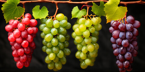 The image shows a selection of fresh grapes. The transparent background allows it to be easily...