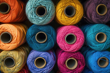 Visually appealing pattern using colorful thread spools, exploring patterns and textures.