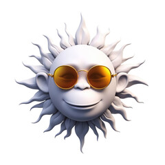 Smiling sun with sunglasses, 3d illustration, isolated on white transparent background 