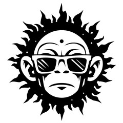 Obraz premium Monkey in sunglasses on a transparent background, vector illustration, tattoo