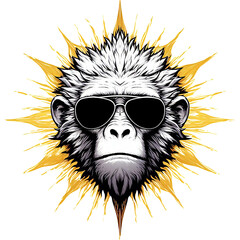 Gorilla monkey wearing sunglasses. Vector illustration for your design. Isolated on transparent background. 