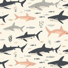 Background with drawn sharks.