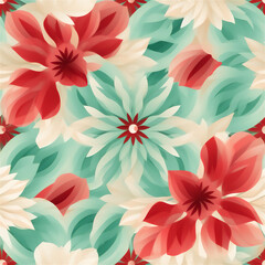 Obraz premium Seamless pattern : Vibrant Mandala Pattern with Crimson and Seafoam 