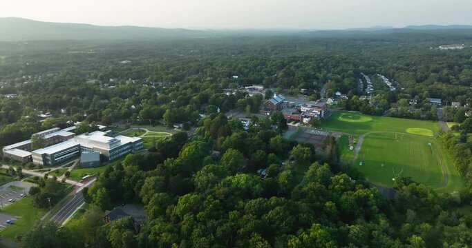 Afternoon summer aerial video of the area surrounding the Village - Town of New Paltz, NY, USA 07/26/23	