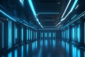 Science fiction interior rendering - sci-fi corridor