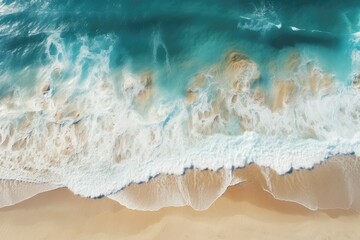 Fototapeta na wymiar Aerial view of sea beach wave, Ocean waves on the beach as a wallpaper background, sea with blue water waves AI generated