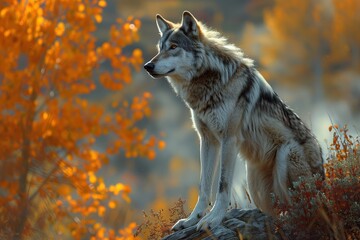 Wolf in autumn at forest.