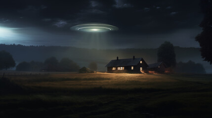 Fototapeta premium Unidentified Flying Object Hovering in the Sky. Generative AI.