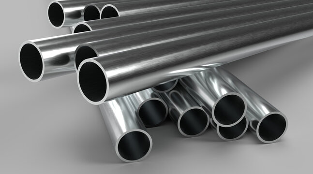 Stack of steel pipes, Metal tubes pipeline
