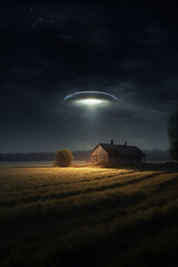 Naklejka premium Unidentified Flying Object Hovering in the Sky. Generative AI.