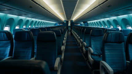 Seats and aisles on an airplane, empty