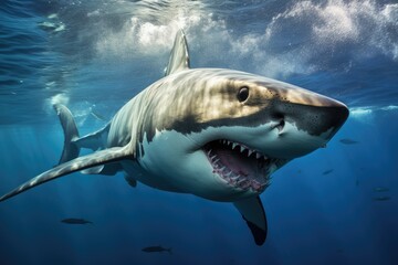 Great white shark, Great White Shark in blue ocean. Underwater photography Ai generated