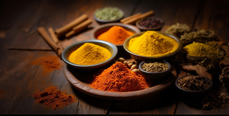 Close up of some colorful spices scattered