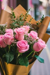 Pink roses bouquet.