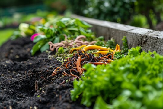 Turning food waste or garbage into fertilizer using earthworms.