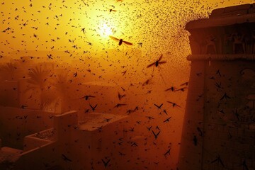 Plague of mosquitoes in Egypt, Bible story.