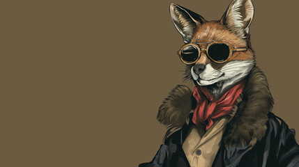 Fox Dressed as a Stylish Human with Red Scarf and Sunglasses. Generative AI.