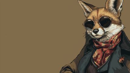 Obraz premium Fox Dressed as a Stylish Human with Red Scarf and Sunglasses. Generative AI.