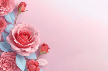 ペーパークラフト風の赤いバラの花束をあしらった背景画像
