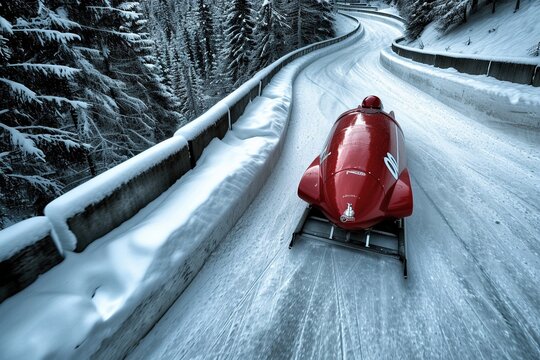 The bobsleigh raced down the ice track.