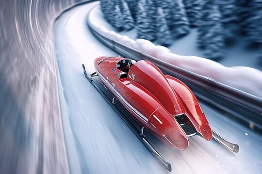 The bobsleigh raced down the ice track.