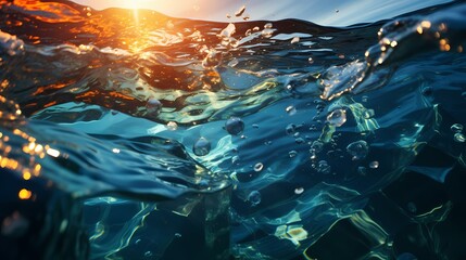 A close-up of the cobalt blue ocean, capturing the sparkling sunlight dancing on the water's surface