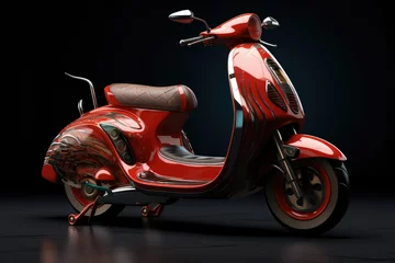 Poster Modern Motor scooter, 3D Rendering of modern motor scooter isolated on dark background. Front side view of light . AI generated © Tanu