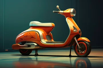 Ingelijste posters Modern Motor scooter, 3D Rendering of modern motor scooter isolated on dark background. Front side view of light . AI generated © Tanu