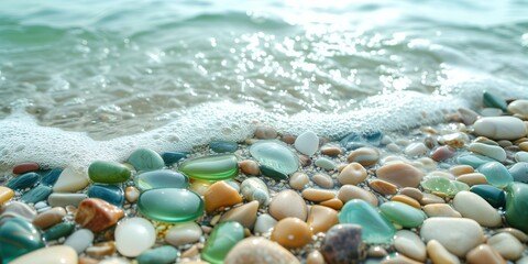 Fototapeta na wymiar Colorful pebble stones on the beach in the sea.