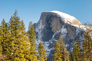 View of the Half Dome and the Merced River from the Sentinel Bridge in Yosemite National Park