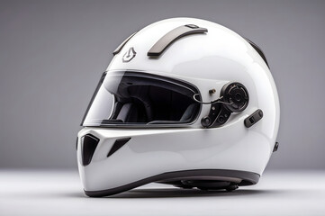 Fototapeta premium White color modern motorcycle helmet isolated in white background