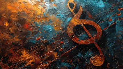 Illustration of a musical note with multiple smaller musical notes surrounding it 