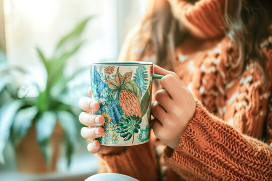 Customer customizing a product online, such as a personalized mug or phone case. User-friendly interface, customization options and uniqueness of personalized items.