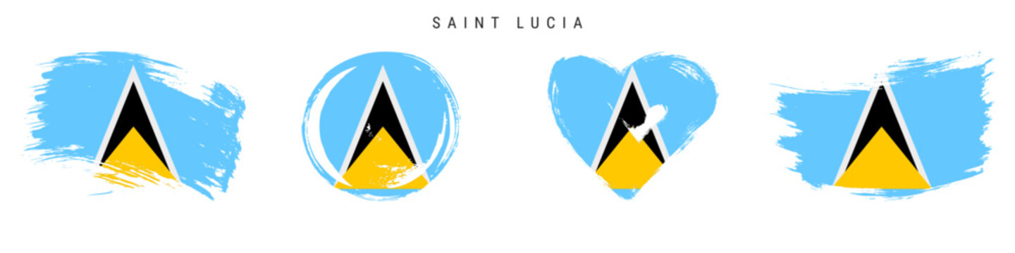 Saint Lucia hand drawn grunge style flag icon set. Free brush stroke flat vector illustration isolated on white