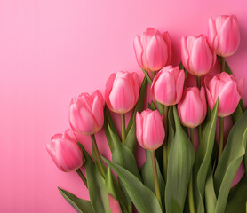 Obraz premium Bunch of pink tulips with pink background