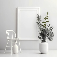 Empty frame mockup in modern minimalist wall