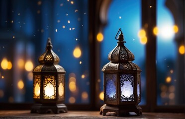 Arabic lantern of ramadan celebration background illustration, creating beautfiul scene