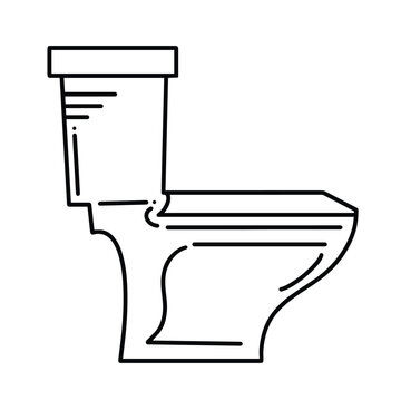 recommend clip art: Toilet closet pictogram from side view vector icon outlined illustration isolated on square ratio white background. Simple flat cartoon art styled drawing.