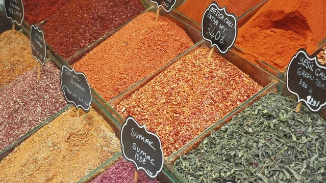 various spices in store in istanbul .