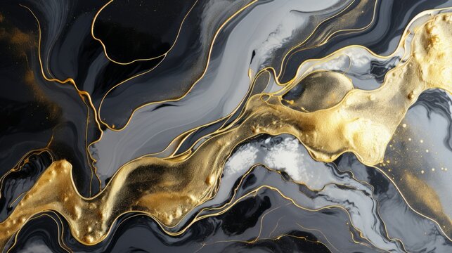 abstack background made of black grey gold paint