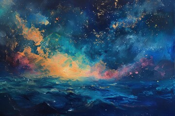 An impressionistic painting of a starry night sky, capturing the light and color variations of the cosmos