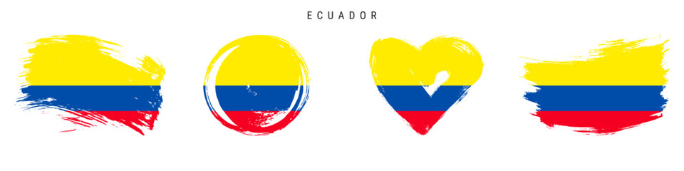 Ecuador hand drawn grunge style flag icon set. Free brush stroke flat vector illustration isolated on white