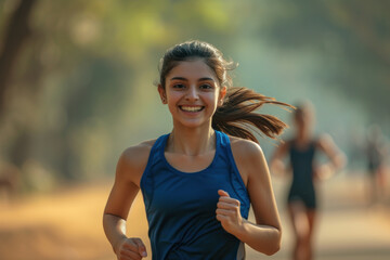 Indian woman wearing athletic activewear doing exercise, sport workout