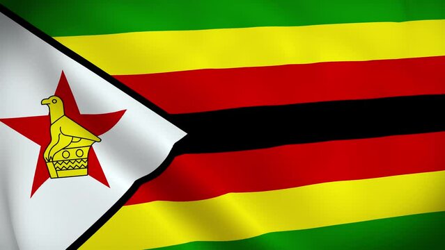 Zimbabwe Flag. National 3d Zimbabwe flag waving. Flag of Zimbabwe footage video waving in wind. Flag of Zimbabwe 4K Animation