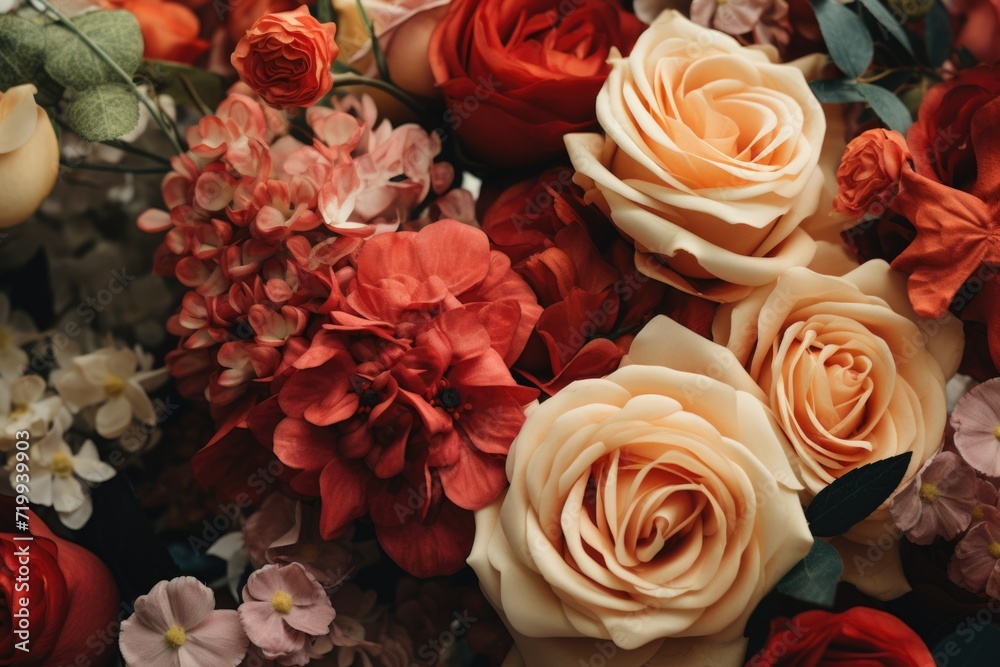 Poster a close-up photograph showcasing a beautiful bunch of flowers. perfect for adding a touch of nature 