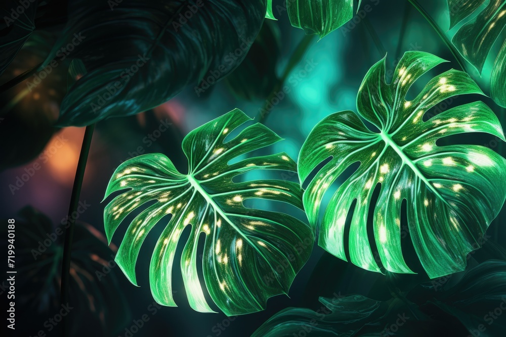 Poster a close up view of a plant with vibrant green leaves. this image can be used to showcase the beauty 