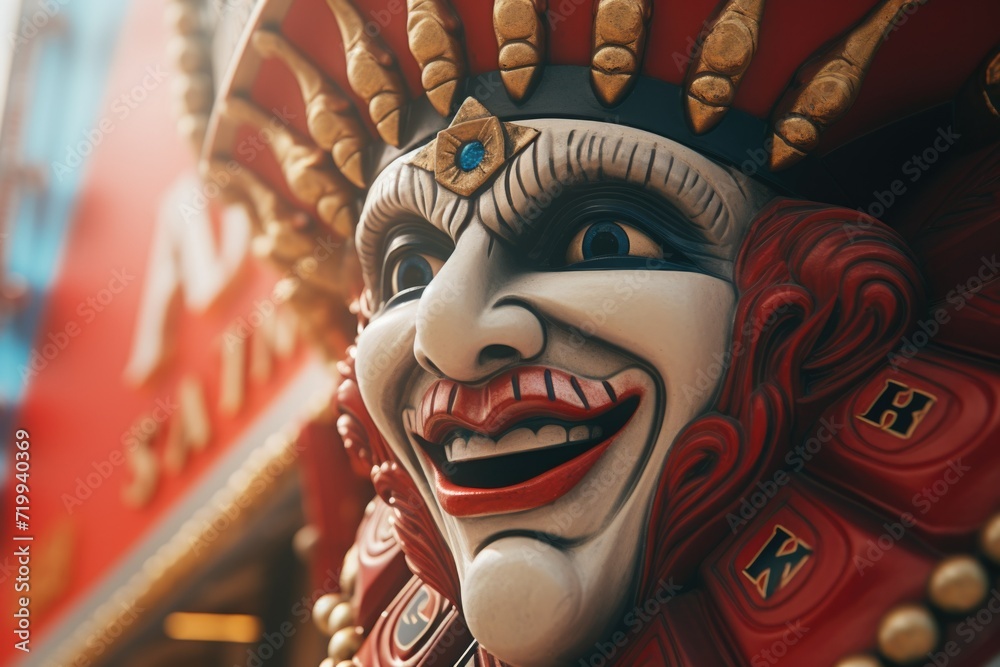 Leinwandbilder a close up view of a statue of a clown. this image can be used for various purposes