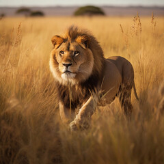 South African lion as the King of Savannah Ai generated - obrazy, fototapety, plakaty